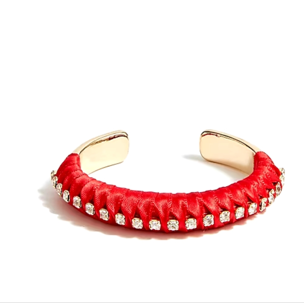 J.Crew ribbon wrapped crystal studded cuff bracelet, m/l, red